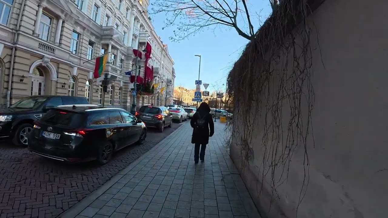 Walking from Vilnius University to Mindaugas Monument on a Cold and Sunny Day