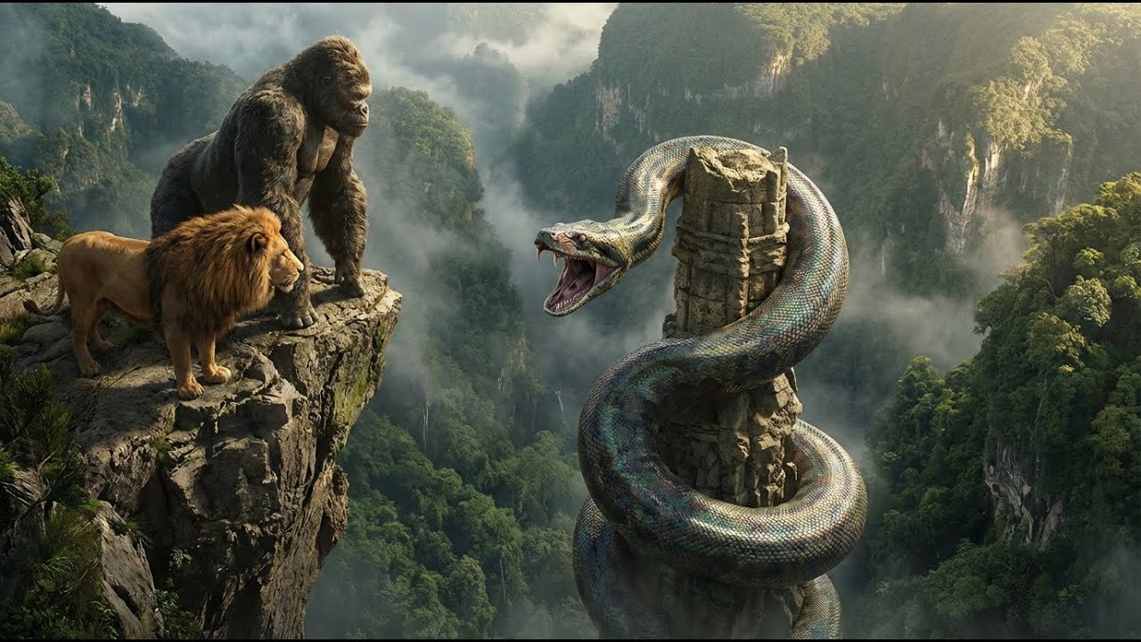 KING KONG & GIANT LION vs TITANOBOA SNAKE Epic Monster Battle in Destroyed National Park (8K)