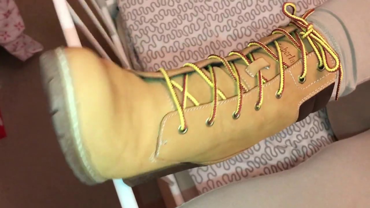 Removing Kate's sockless Timberland Hi Heel Boots