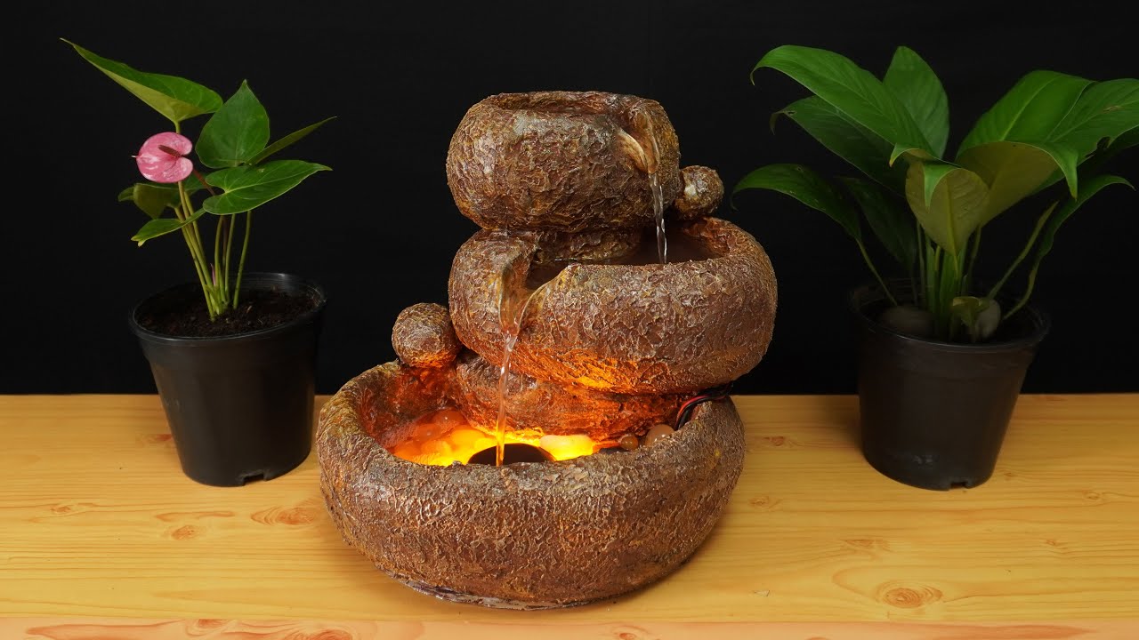 Making Amazing Rock Fountain at Home | DIY Tabletop Water Fountain Using Styrofoam & Cement