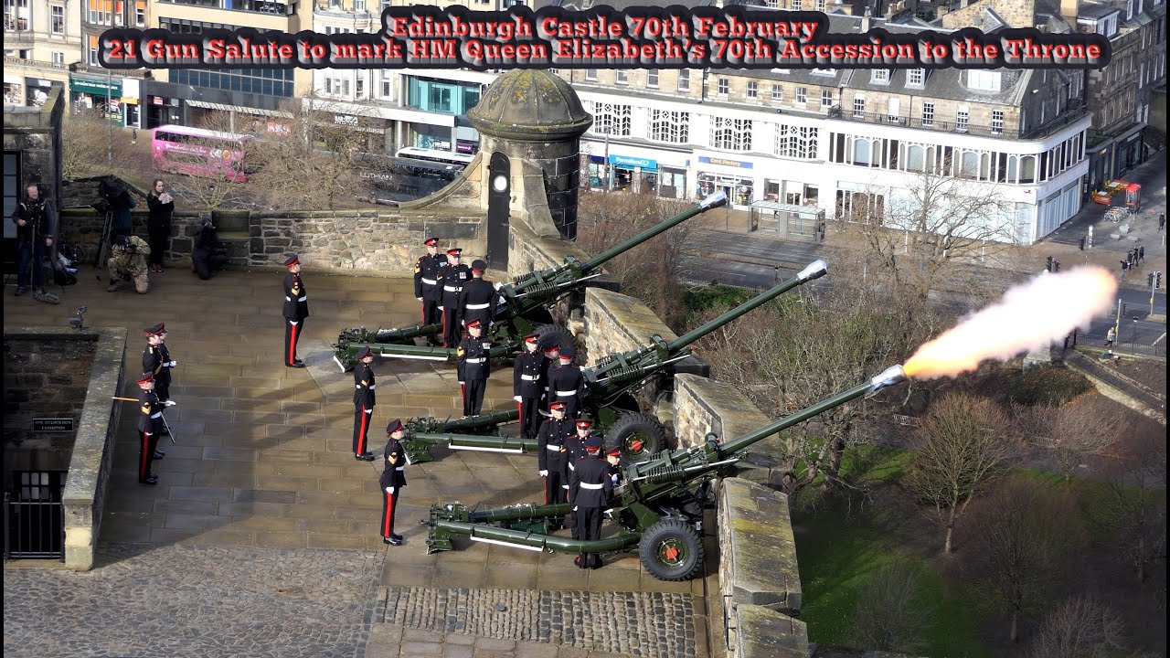 HM Queen Elizabeth's 70th Accession to the throne - 21 Gun Salute - Edinburgh Castle