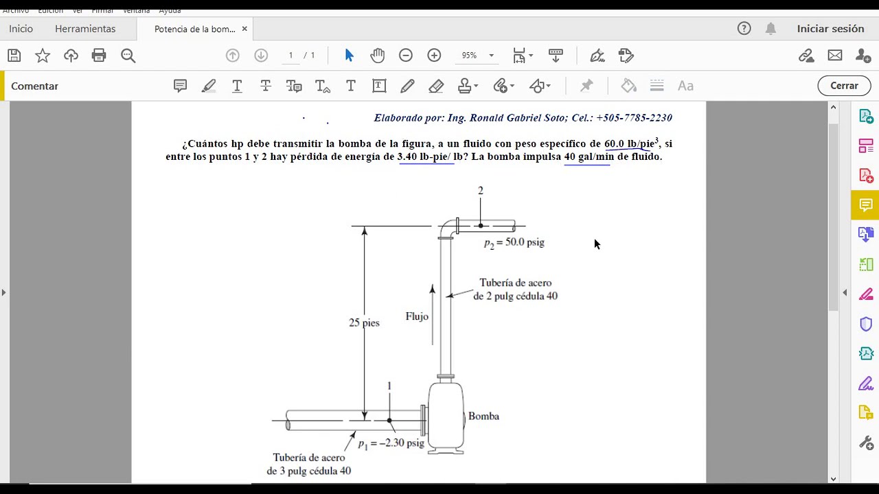 Cálculo de potencia de la bomba (pump power calculation)