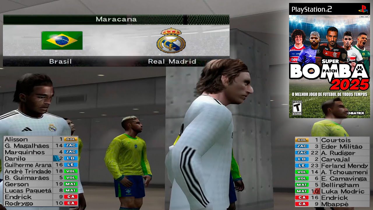 Jogo Seleção Brasil x Real Madrid - Neve no Maracanã Gameplay Bomba Patch 25 PES #winningeleven #ps2