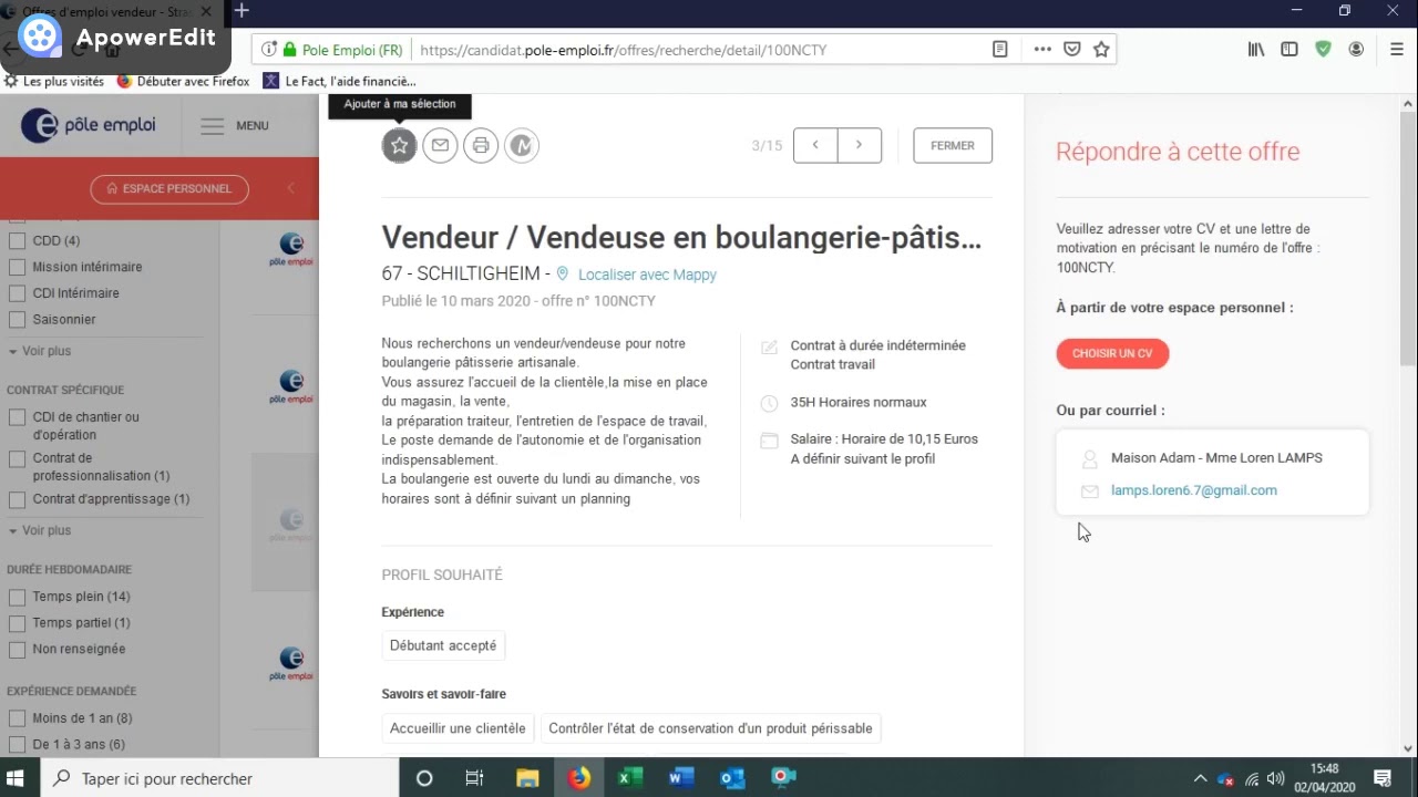 Postuler via pôle emploi