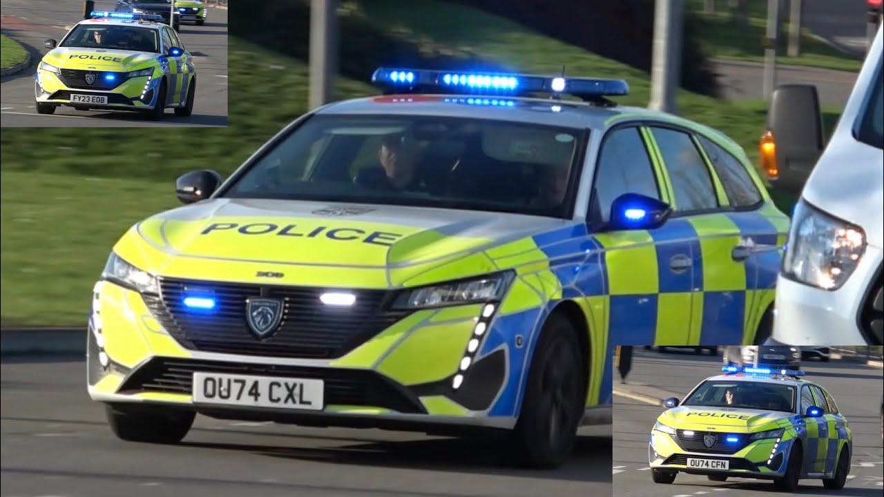 Three Thames Valley Police, Local Policing Unit, Marked Peugeot 308s, responding in Reading. 