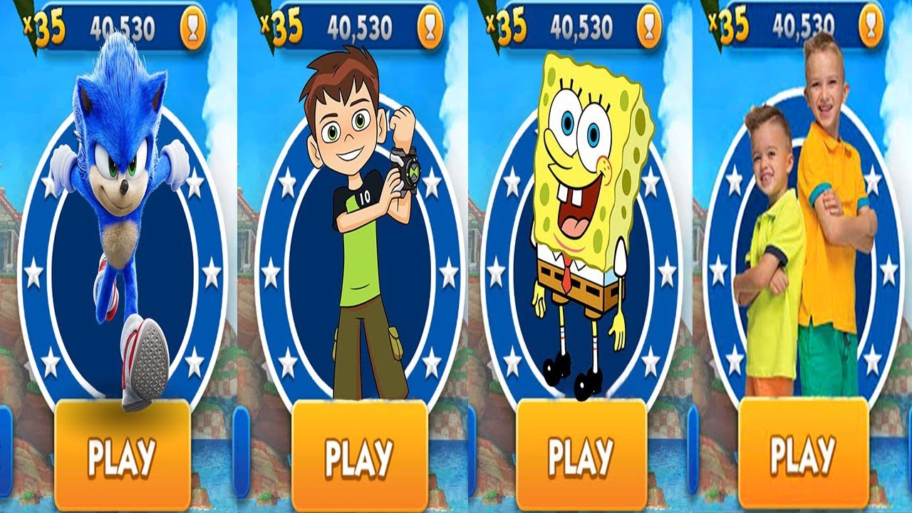 Sonic Dash vs Vlad & Niki Run vs Ben 10 Up To Speed vs SpongeBob - All Characters Unlocked Eggman