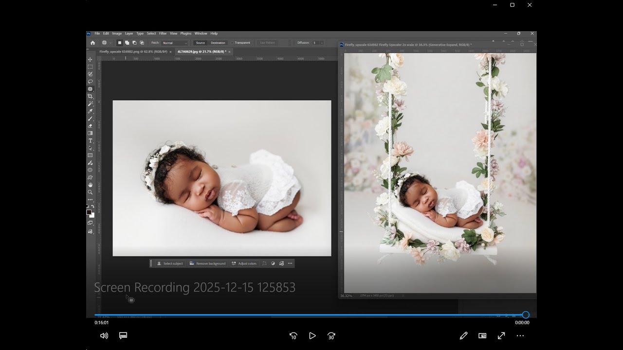 Using Firefly by Adobe Generative AI to create newborn photography composite images.
