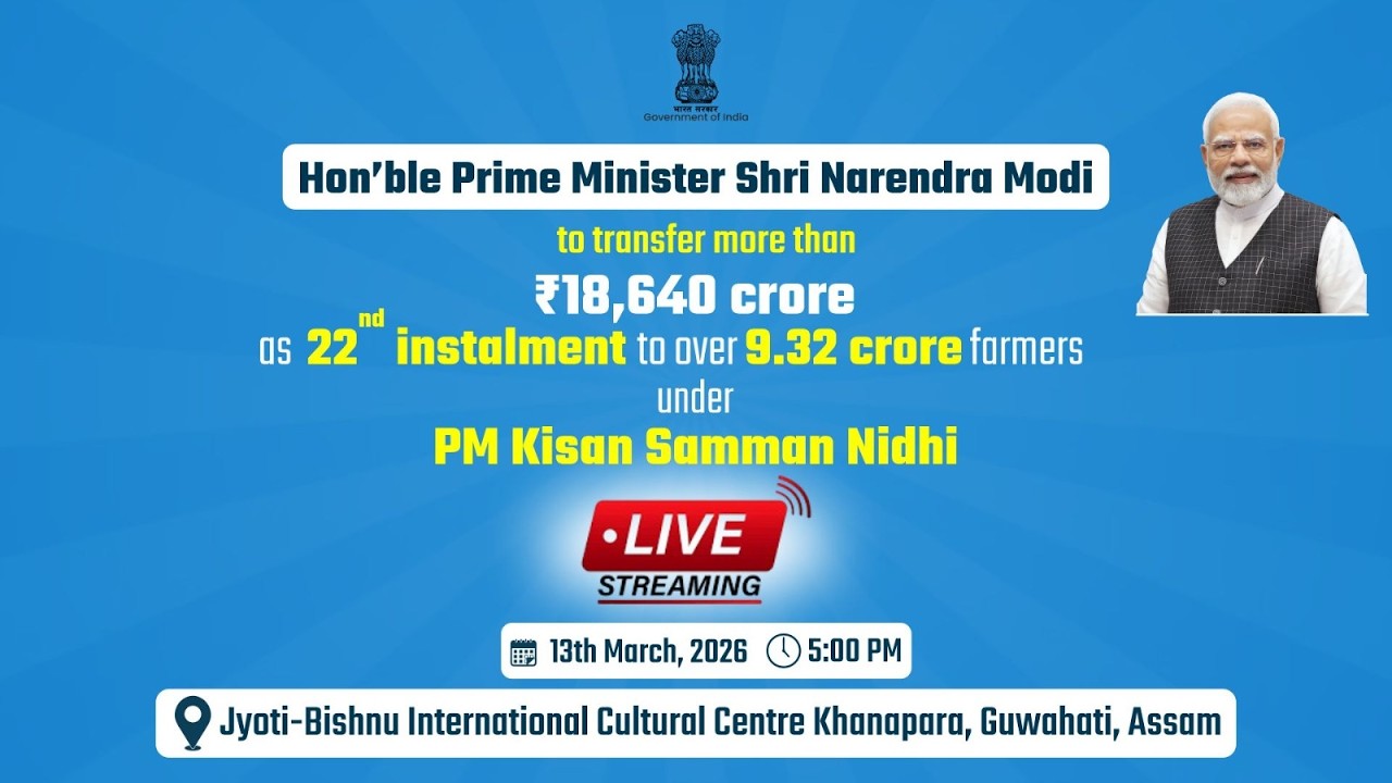 Live: PM Kisan Samman Nidhi 22nd Instalment | ₹18,640 Crore Transfer to 9.32 Crore Farmers