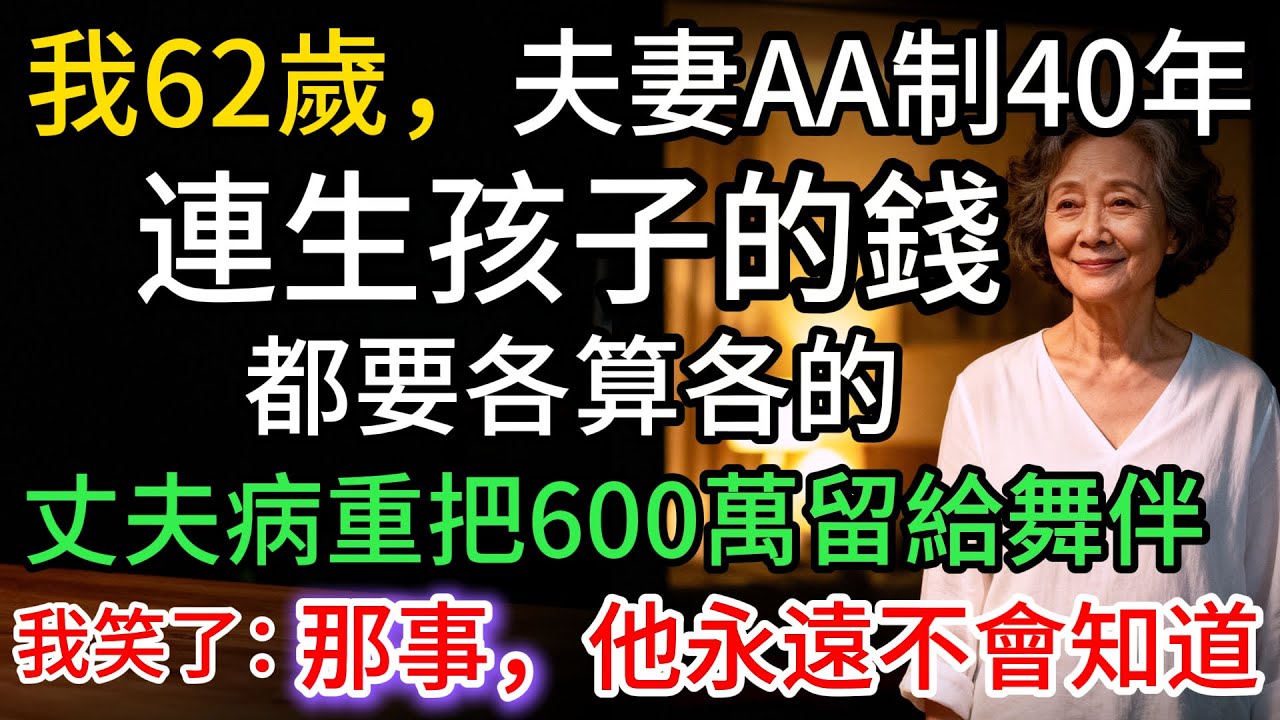 我62歲，夫妻AA制過40年，丈夫病重把600萬留給舞伴，我卻笑了：我替你藏了件事…