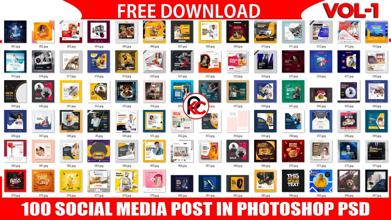 100 Social Media Post In Photoshop PSD Free Download | Vol-1 Photoshop Tutorials by pkc