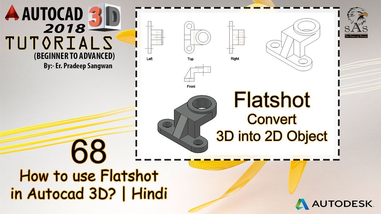 Autocad 3D Tutorial 68: How to convert 3D into 2D object using Flatshot Command in Autocad 3D?