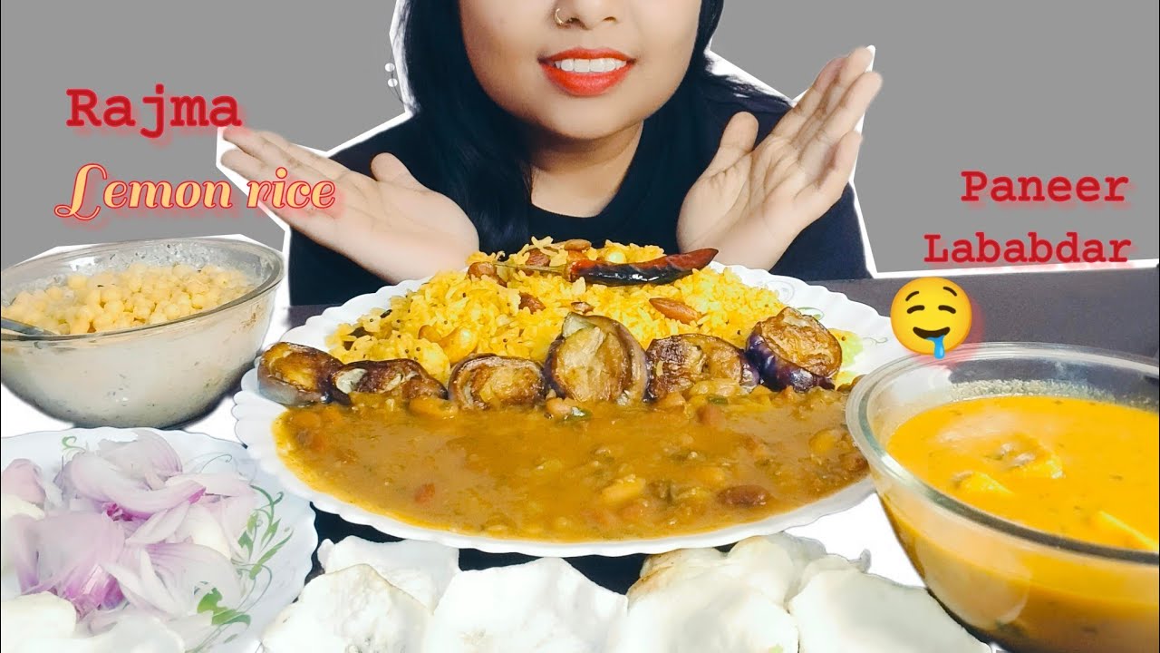 EATING: Lemon Rice, Rajma, Paneer Lababdar &Raita 😋|  Indianfood  |  | Eating show  | 