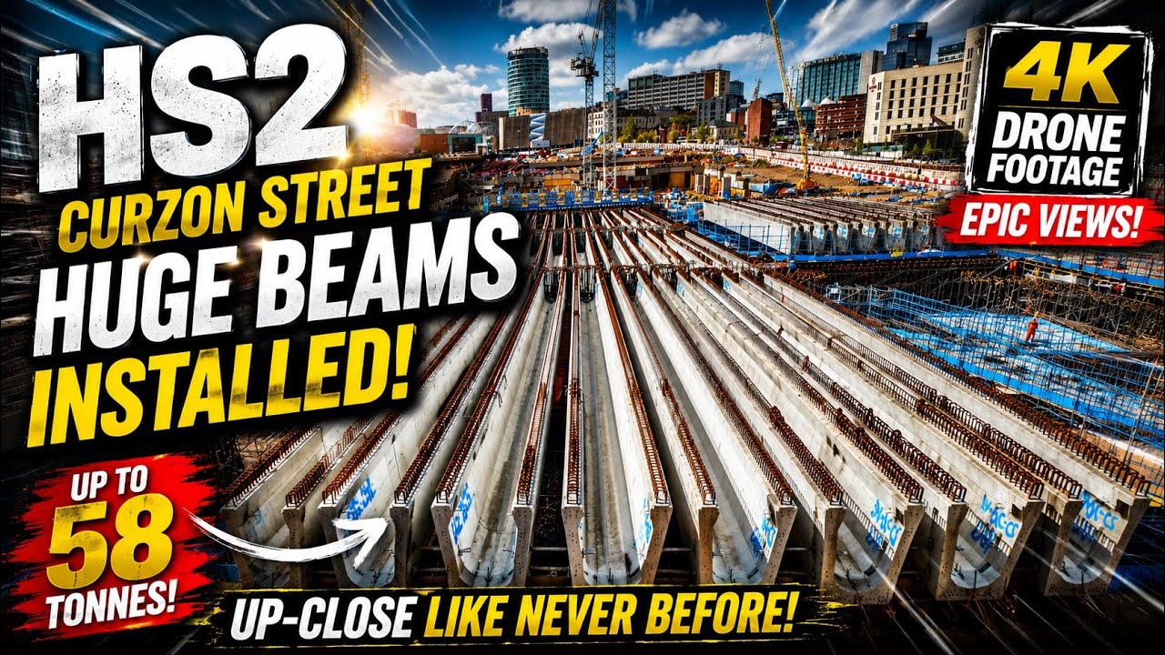 HS2 Curzon St Birmingham: HUGE 58-Tonne Beams Up Close! 🚧 | 4K Drone Footage