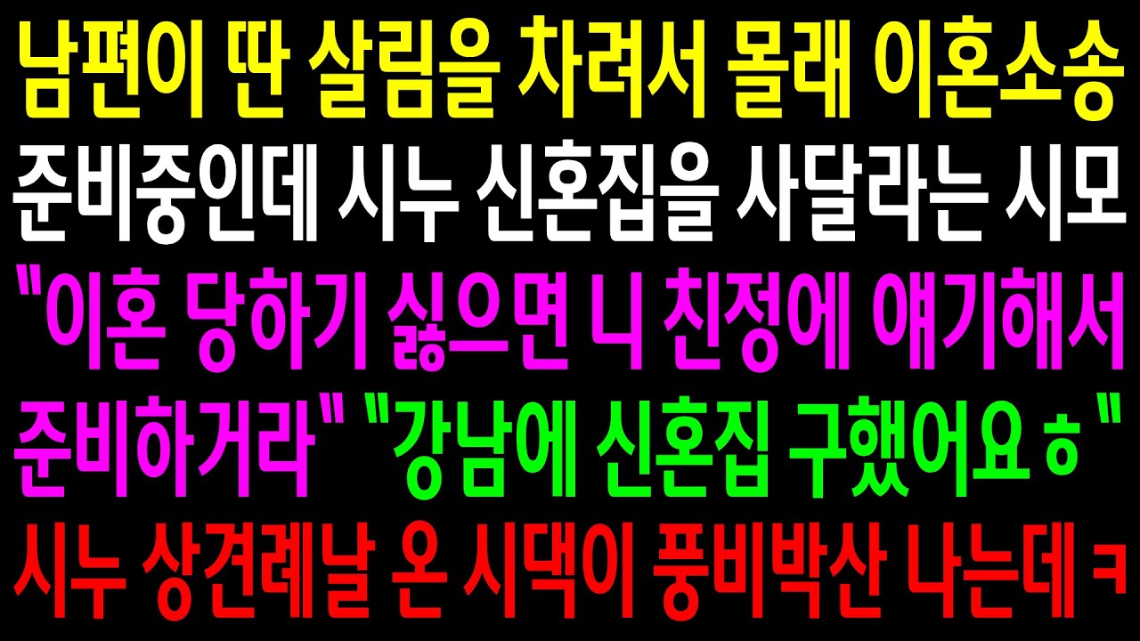 (반전사연)남편이 딴 살림을 차려서 몰래 이혼소송 준비중인데 시누 신혼집을 사달라는 시모..시누 상견례날 온 시댁이 풍비박산 나는데ㅋ[신청사연][사이다썰][사연라디오]