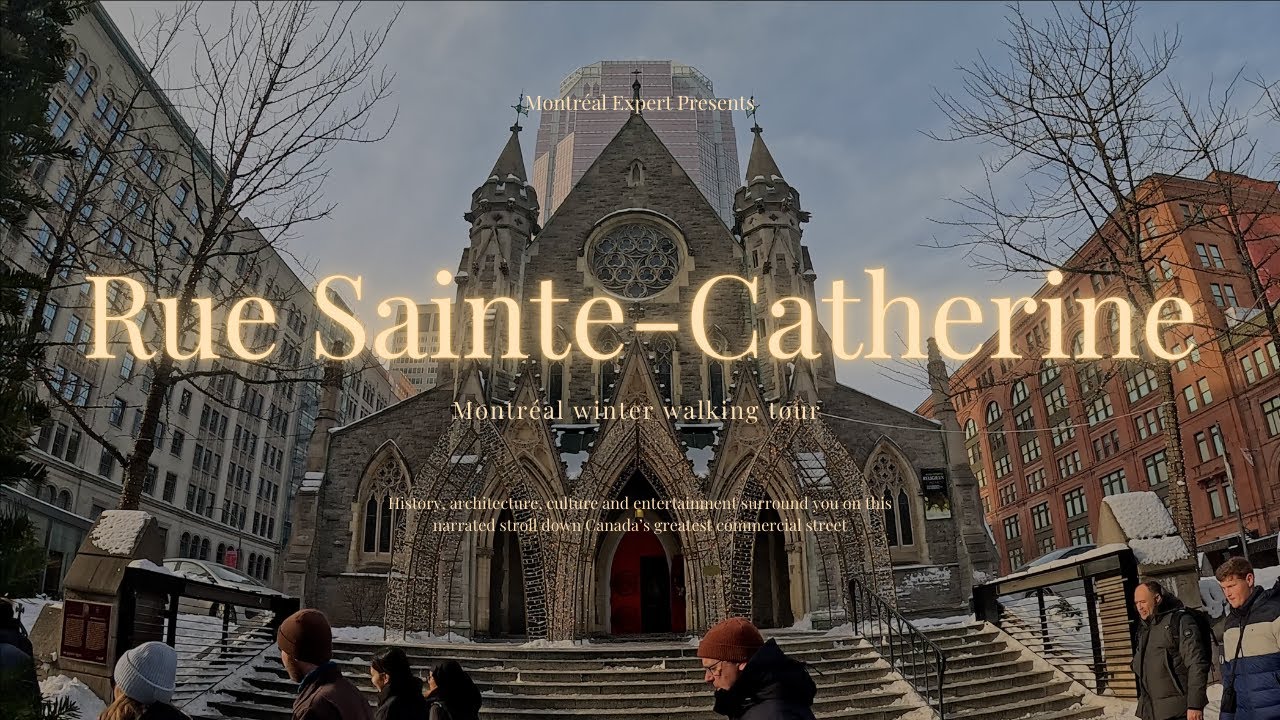 Walking tour of rue Sainte-Catherine - Downtown Montréal in winter - #MontrealWalkingTour #Downtown