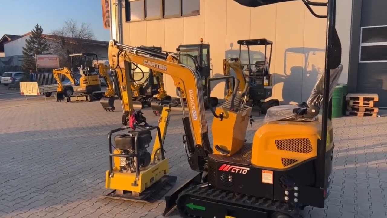 Minibagger Carter CT10 im Einsatz + Erdarbeiten + Hebetest Baumax Rüttelplatte mit 340kg / ab 6999€