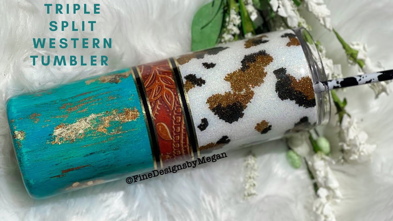 Western Triple Split tumbler with alcohol ink cowhide print