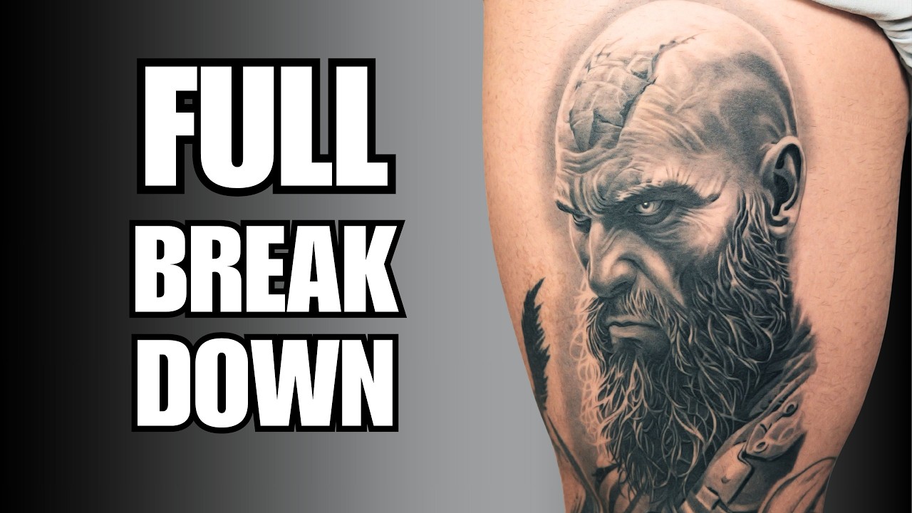 Kratos Portrait Tattoo | Soft Black & Grey Shading Break Down