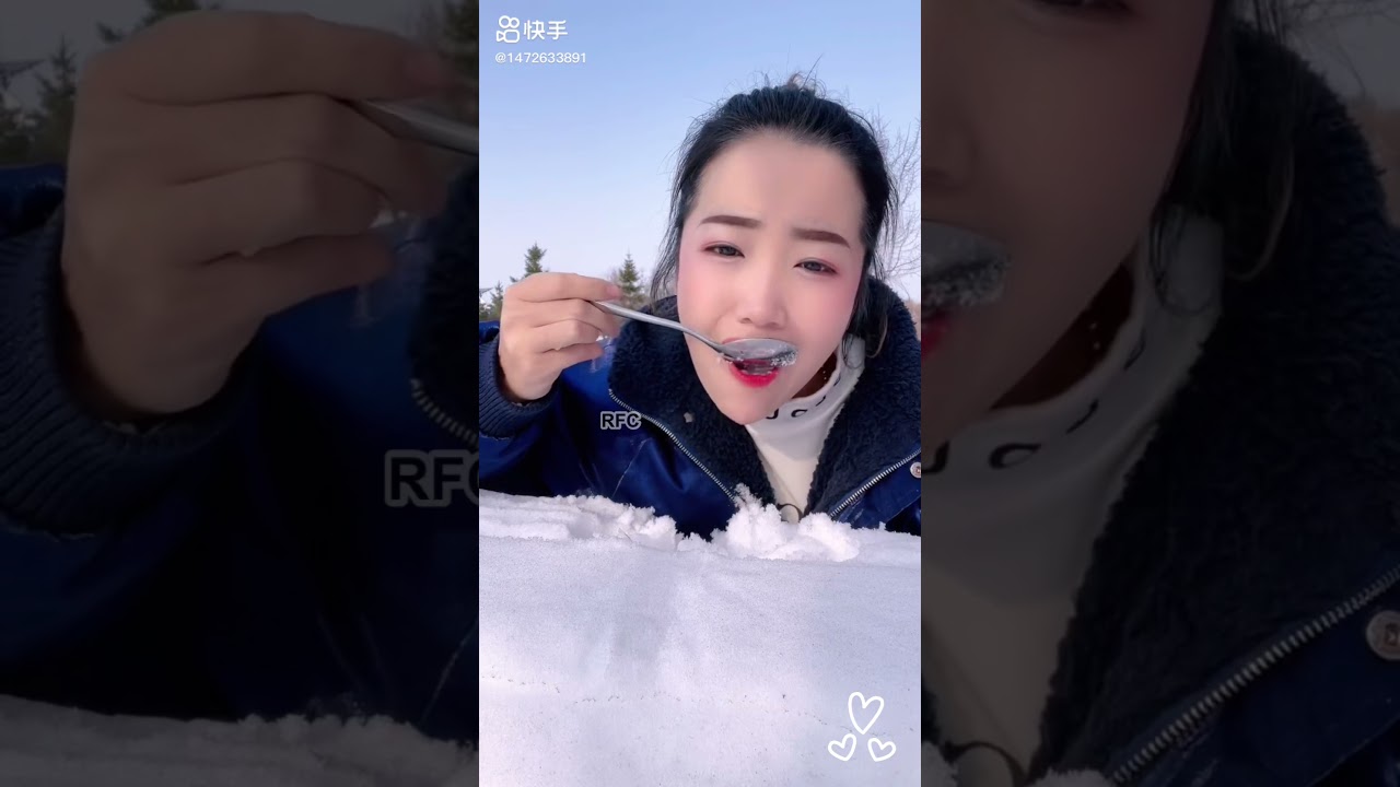 10 minutes of Her Real Snow eating ☃️ICE ASMR☃️
