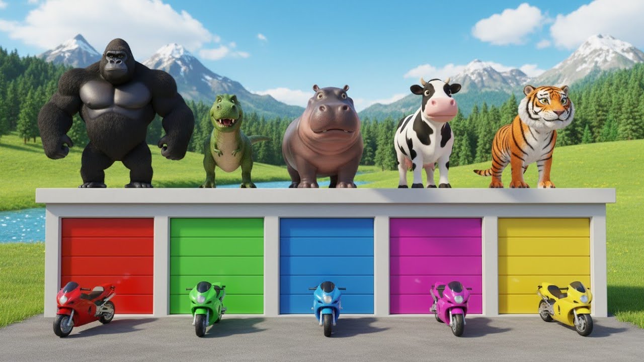 Long Slide Game with Cow Elephant Gorilla Hippopotamus Tiger 3d Animal Game Funny 3d Animals