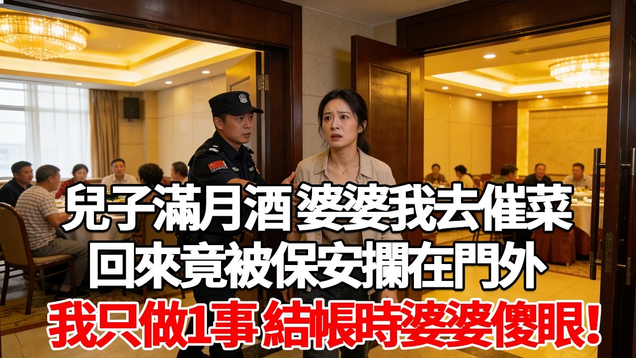 兒子滿月酒 婆婆我去催菜回來竟被保安攔在門外我只做1事 結帳時婆婆傻眼！#故事分享 #人生感悟 #情感#為人處世