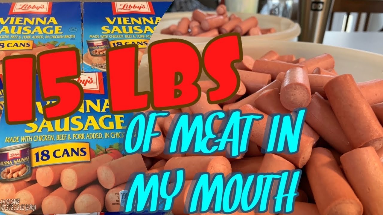 GIRL EATS 15 LBS OF CANNED WIENERS | HOT DOG CENTRAL | 54 CANS = 378 MINI DOGS | MEAT IN MY MOUTH