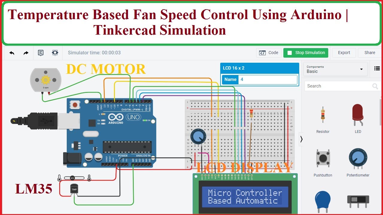 Temperature Based Fan Speed Control Using Arduino | Tinkercad