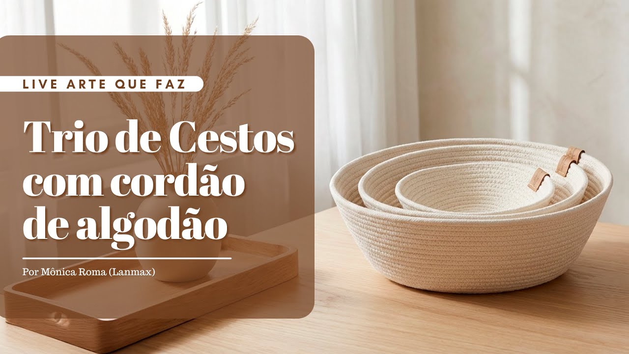Trio de Cestos com Cordão de Algodão | Mônica Roma | Lanmax