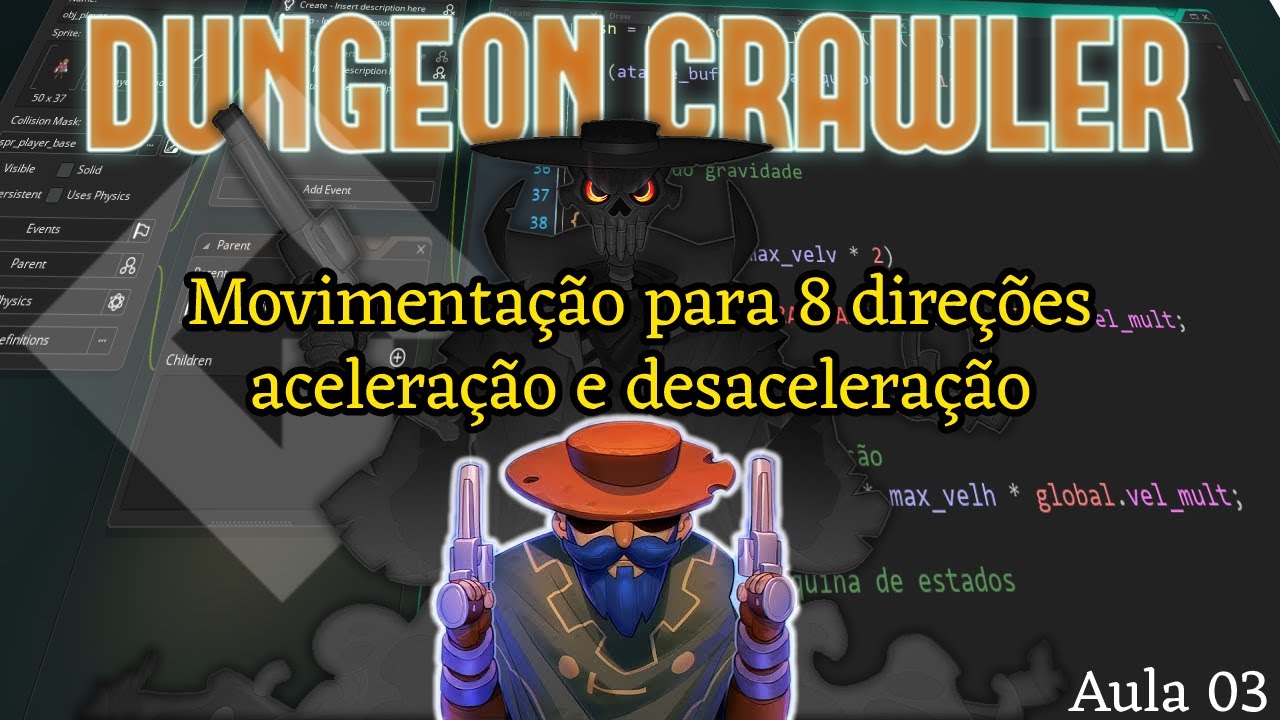 Tutorial Dungeon Crawler #03 - Movimentação para 8 direções e aceleração - Game Maker Studio 2