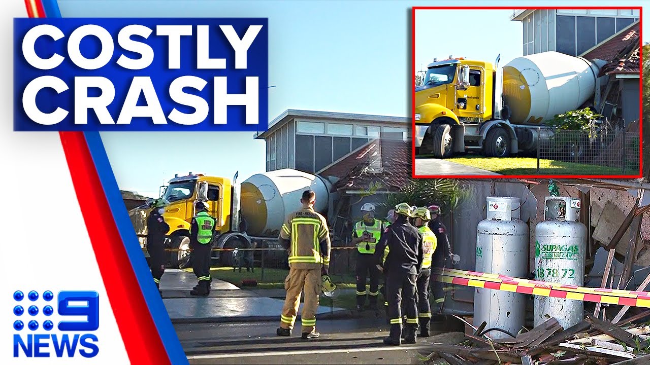 Shocking moment cement truck ploughs into Sydney home | 9 News Australia