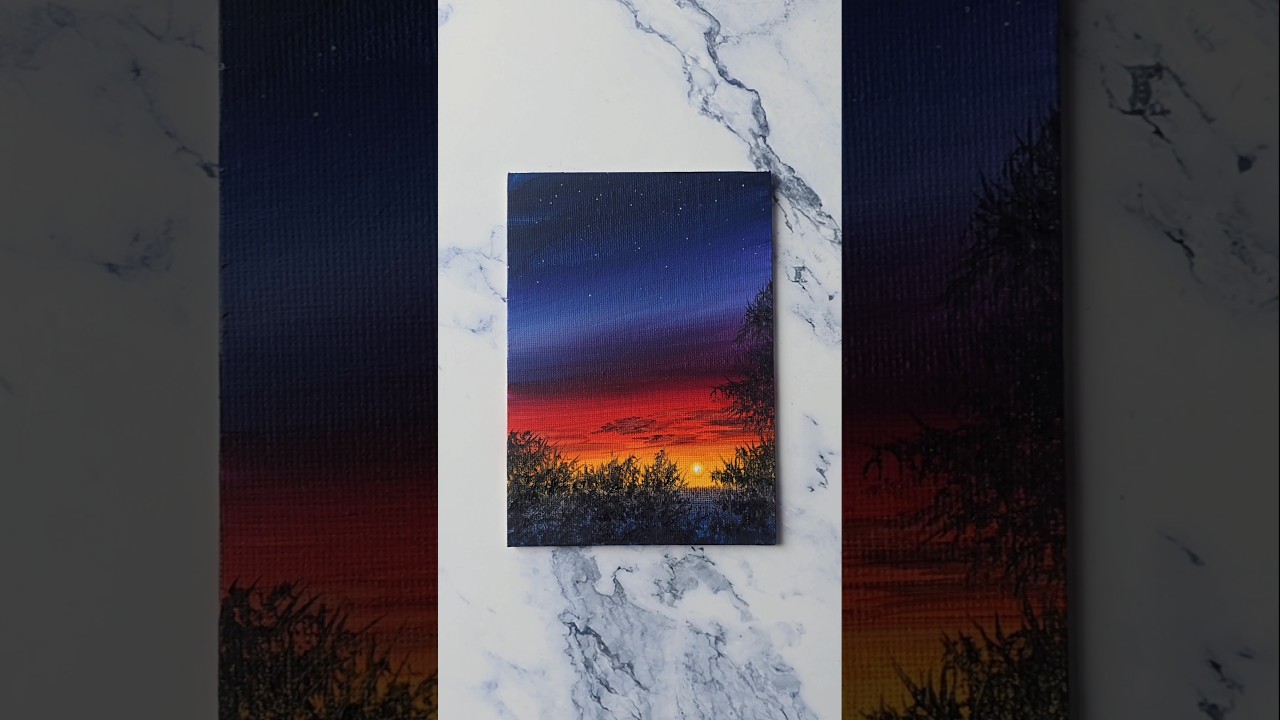 easy way to paint a sunset night sky painting / acrylics on 5x7