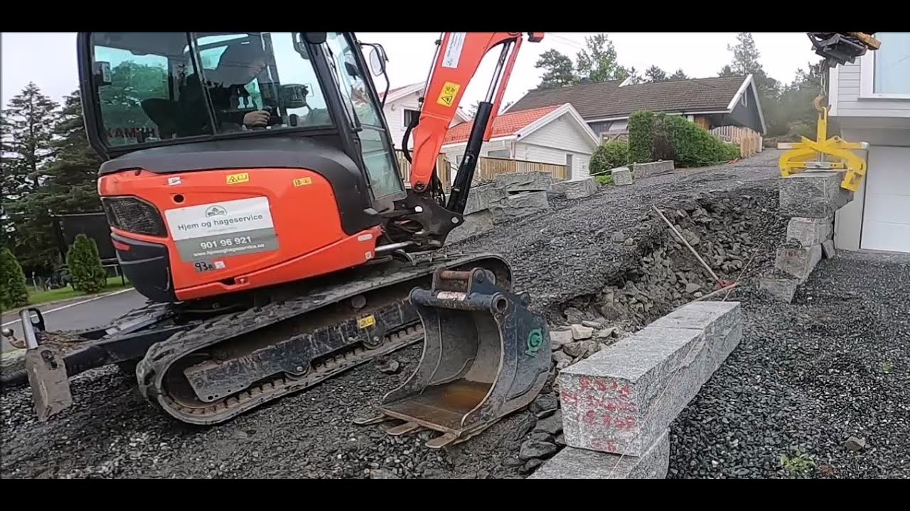 Flytting av granitt støttemur / Moving a granite retaining wall