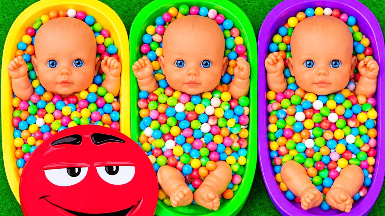 5 Minutes Satisfying with Full of 3 Rainbow BathTubs Candy with M&M's & Magic Slime Cutting Video