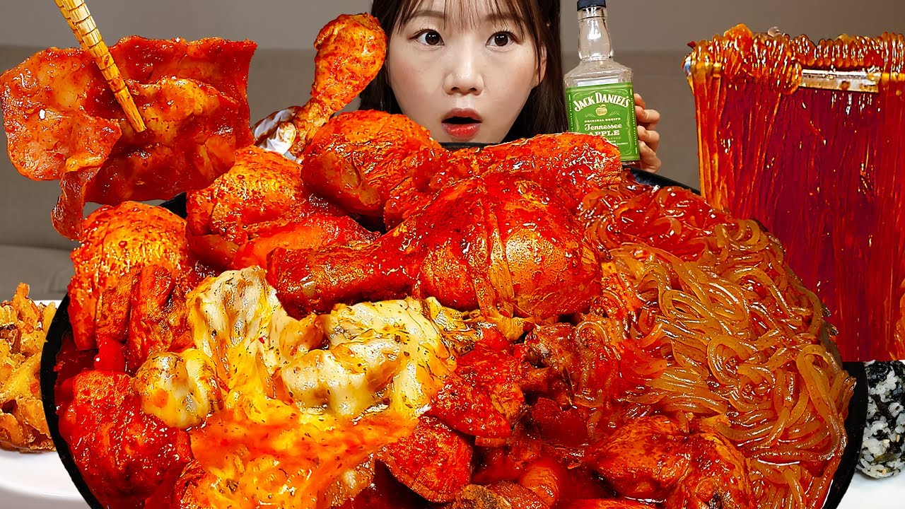 Sub)Real Mukbang- Острая тушеная курица 🍗 Лапша 🍜 Яблочный хайбол 🥂 Жареный рис 🍚 ASMR КОРЕЙСКАЯ ЕДА