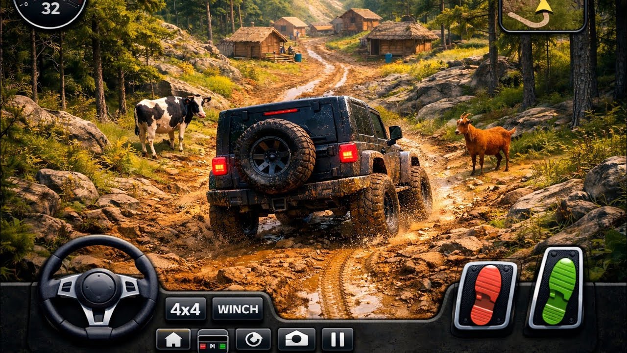 Realistic Offroad Jeep Driving Gameplay | Village Mud Roads