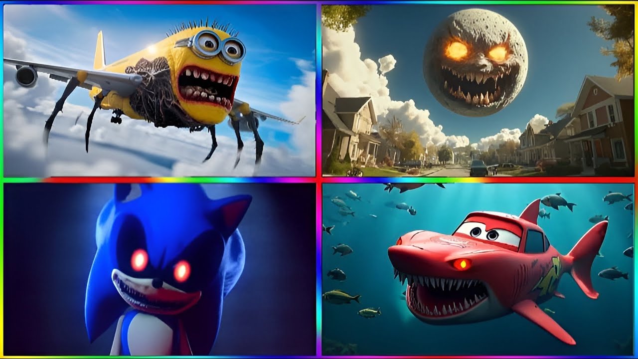 😱 minion sky 🆚 Lunar Moon 🆚 Sonic Exe 🆚 MC Queen shark 🎶 Tiles hop 🥶