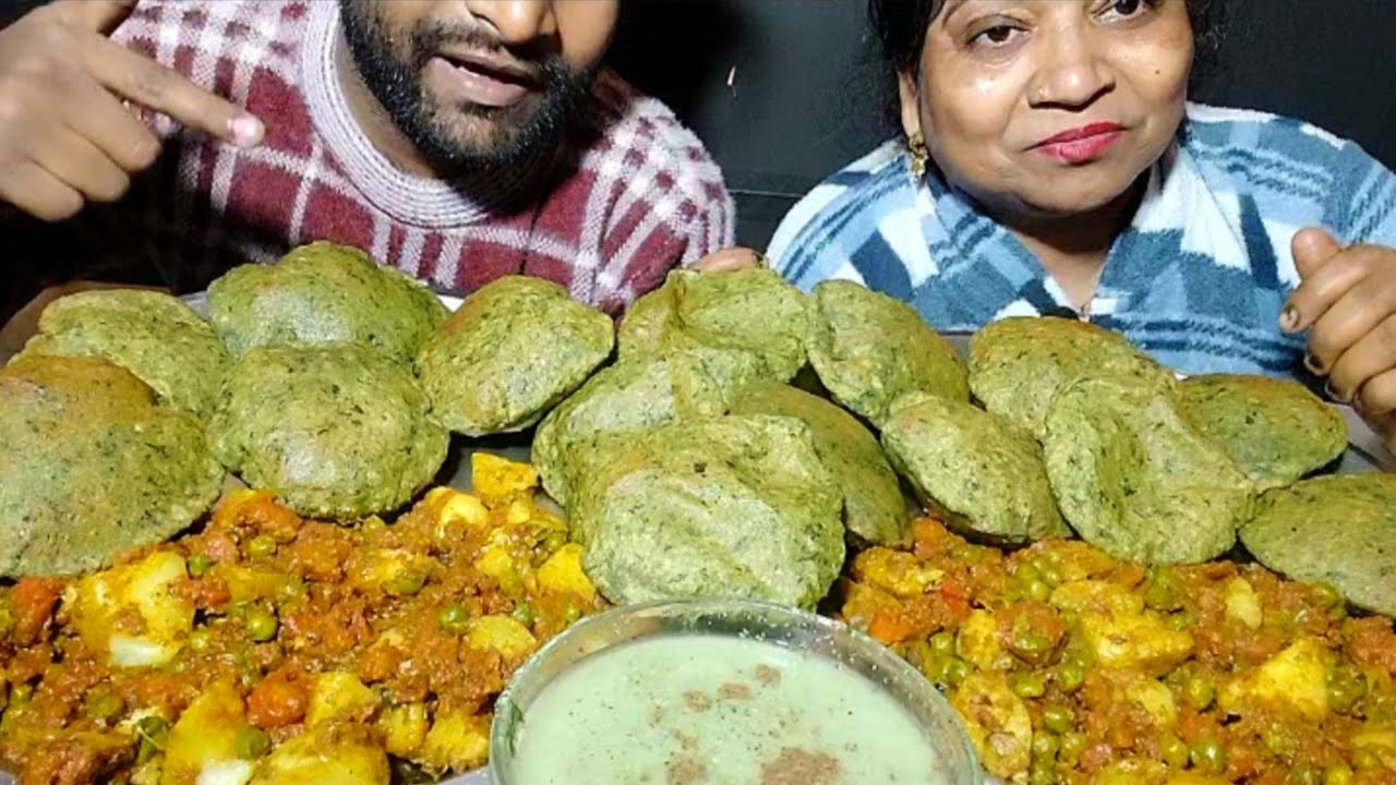 Gajar Matar Aloo ki sabji With Bathua Puri Mukbang | Chatora ki Duniya | Indian Food Mukbang 