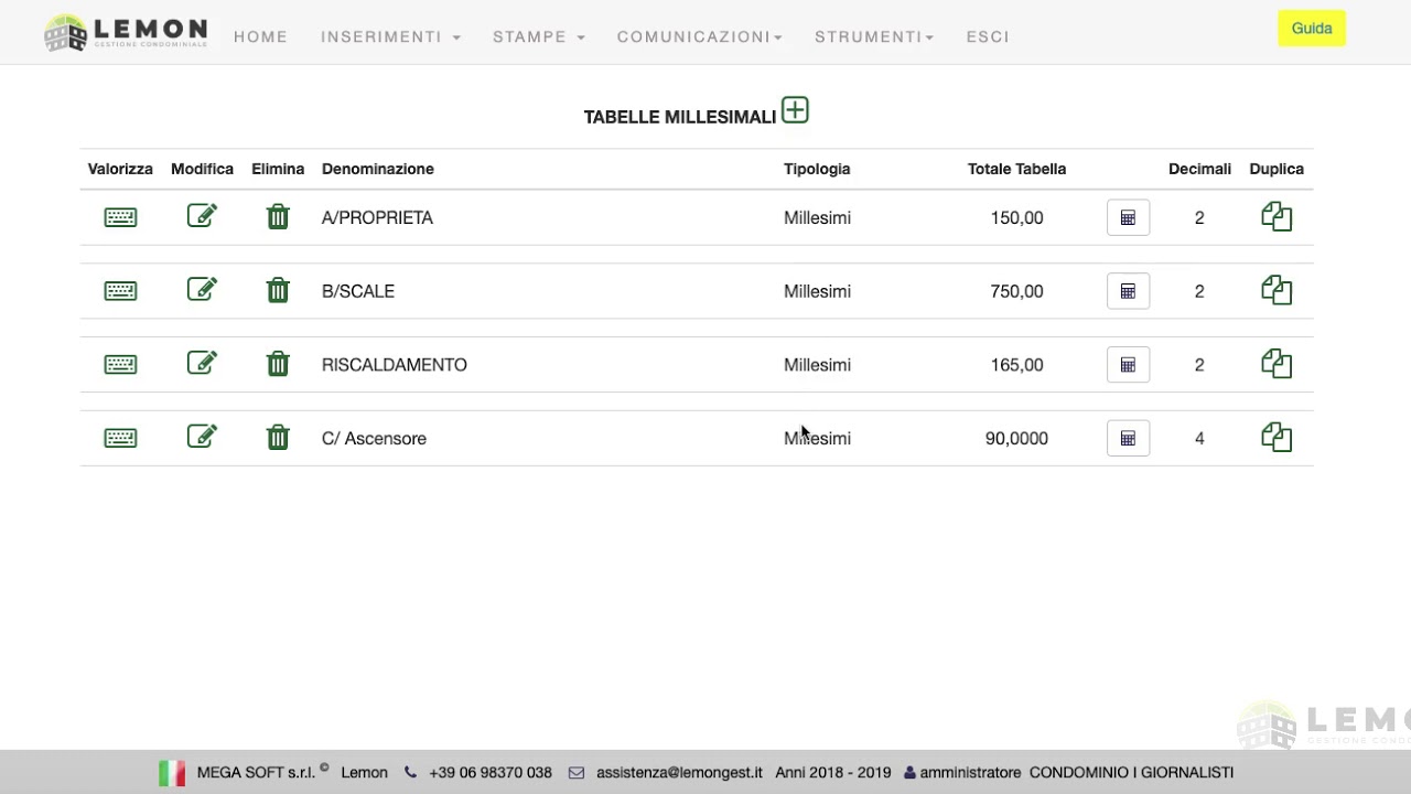 TABELLE MILLESIMALI - Lemon Gestione condominio