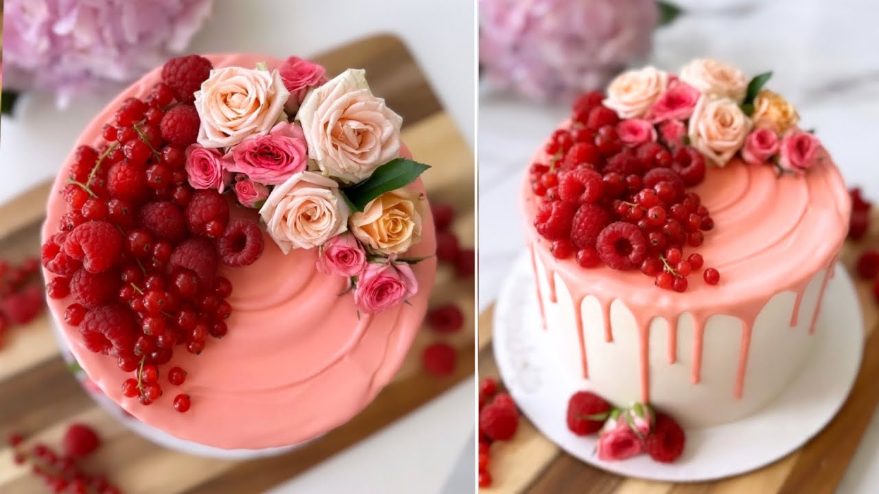 Egy kis TORTADÍSZÍTÉS 🌺 csajos torta 🎀 gyümölcsös és virágos🌸🍓🫐 - belül Snickers 🥜 BebePiskóta