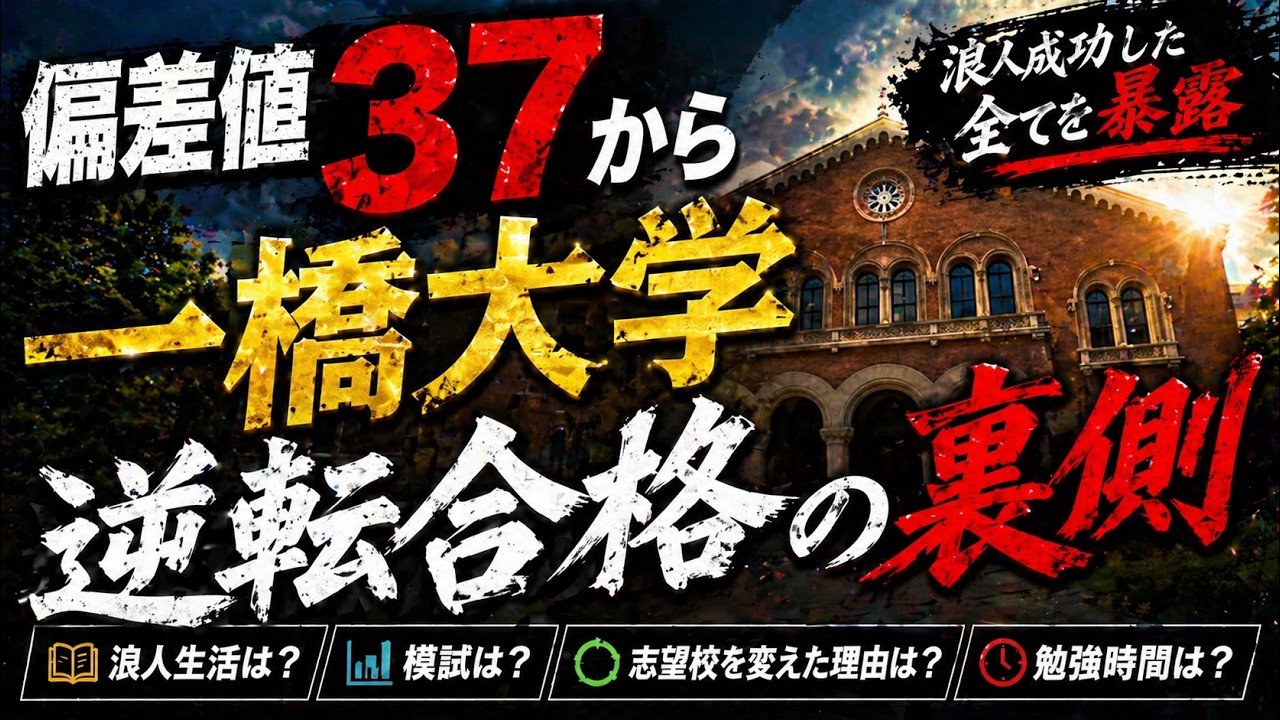 浪人成功：一橋大学逆転合格までの裏側の全てを暴露【浪人生活は？模試は？京都大学からの志望校を変えた理由は？勉強時間は？全部話します。】