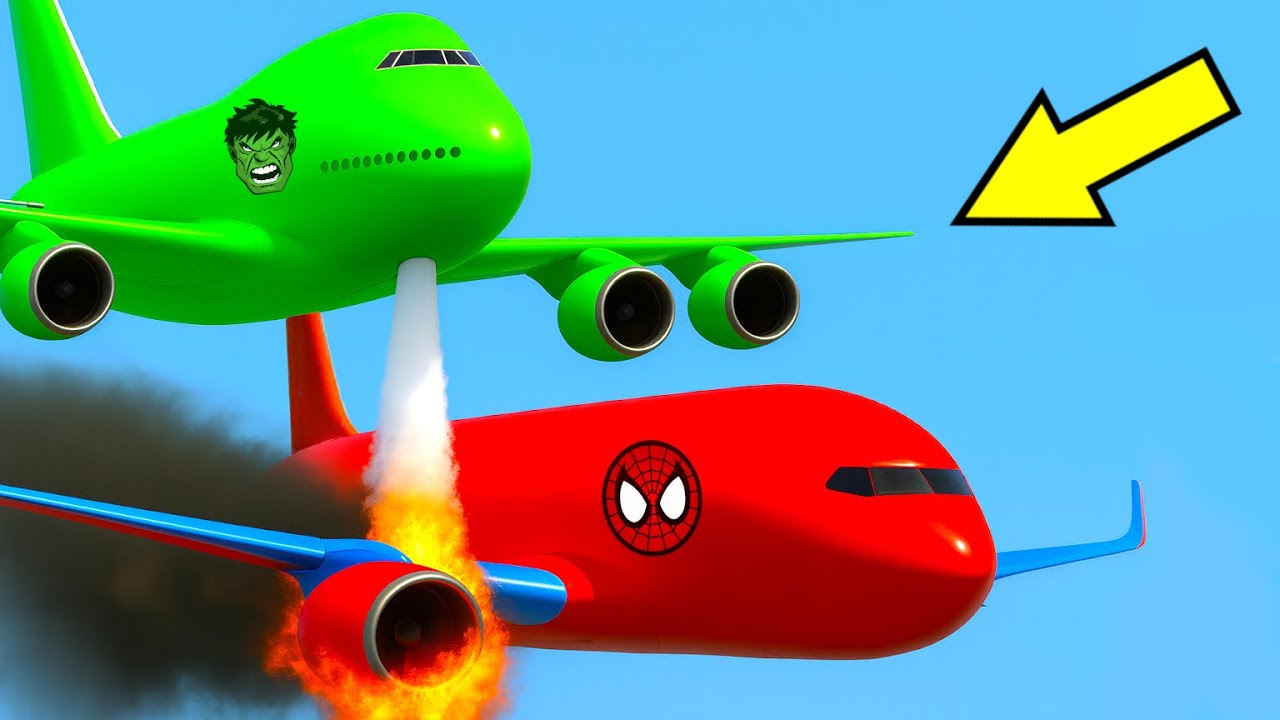 Aeroplane Firefighter Hulk Extinguishes A Burning Spider-Man Airplane Mid-Air | GTA 5