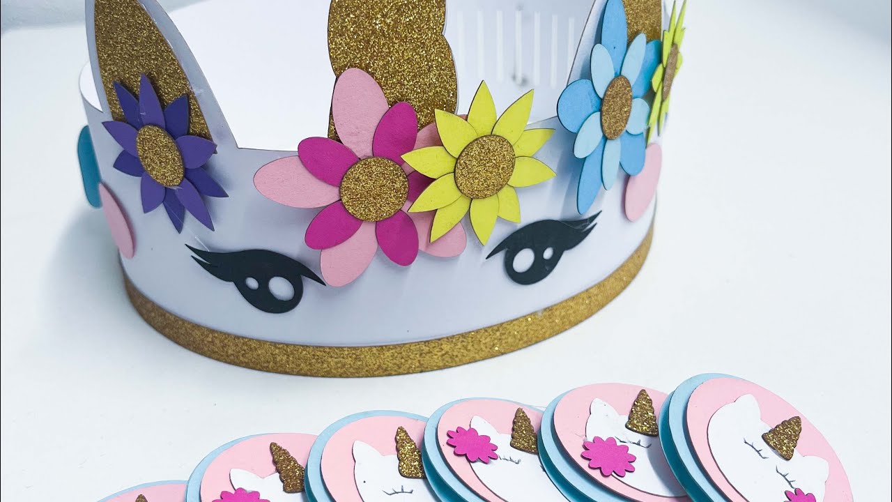 Bastelanleitung für Geburtstagskrone und Cupcake Topper Motiv Einhorn