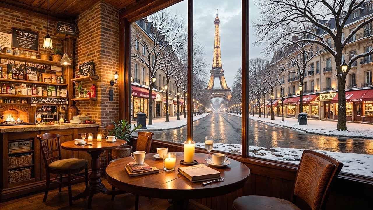 Soothing New Year Jazz Café in Paris ☕ Gentle Piano & Warm Fireplace for Work & Study