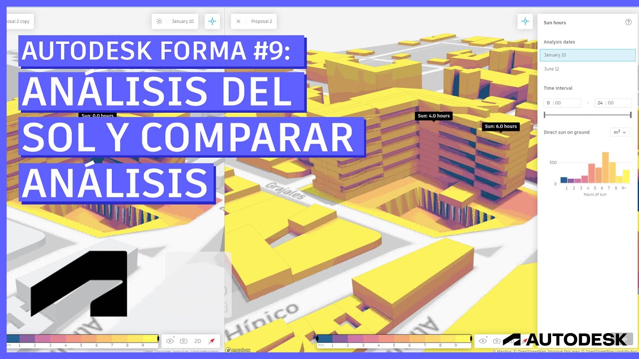 Autodesk Forma Cap 9 - Análisis solar, proyección de las horas del sol y comparación de dos análisis
