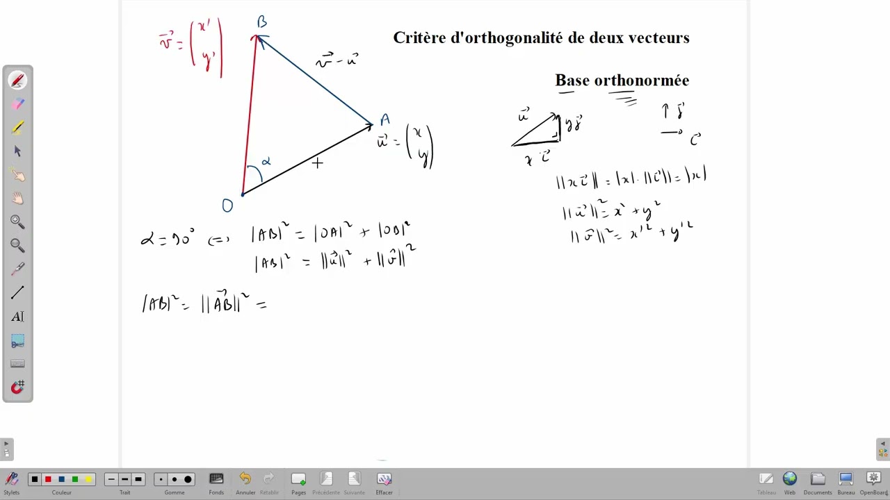 4GeoPlan Révisions : Critère d'orthogonalité de deux vecteurs (base orthonormée)