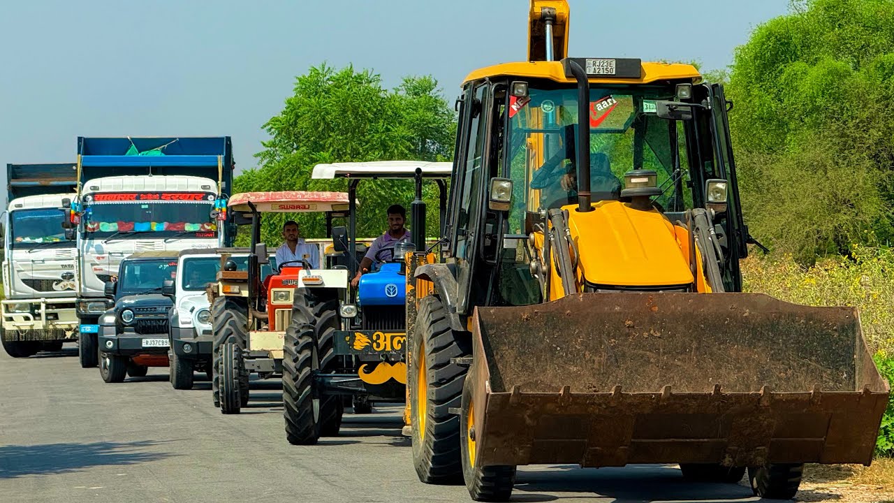 Jcb 3dx loading Mud in TATA Tippers Tractors Swaraj 855F New Holland 3630 Tractor 4x4 jcb Thar Truck