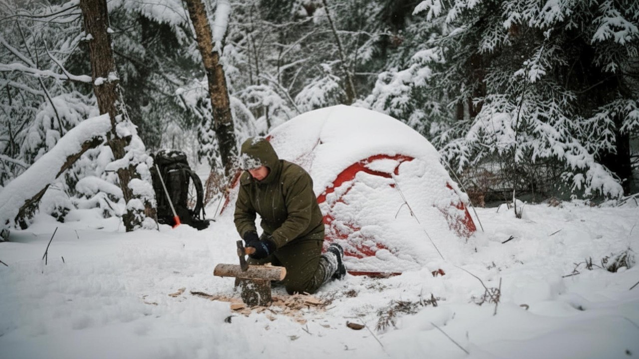 Surviving 2 Days in a Massive Snowstorm at -31°C Inside a Hot Tent With Luxury Meals