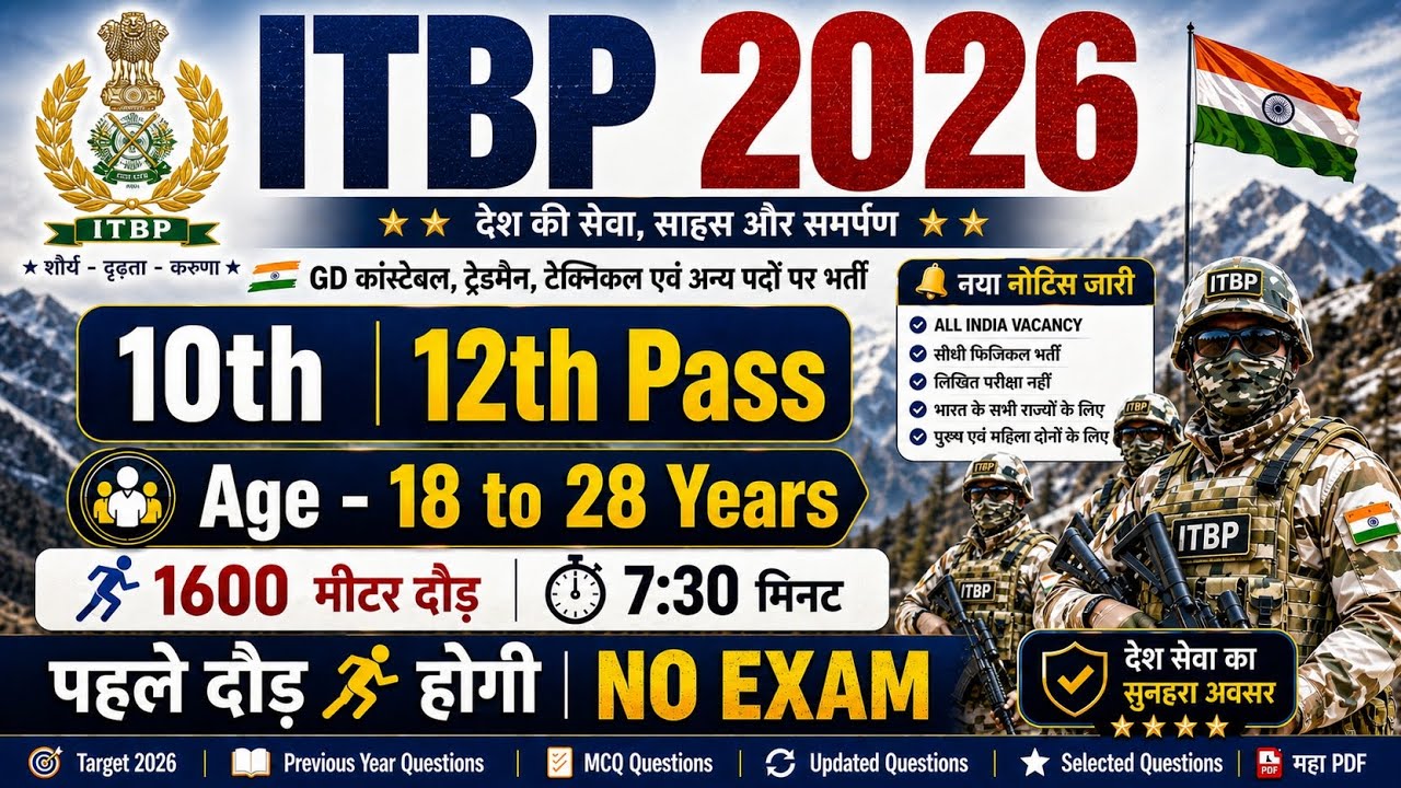 ITBP Recruitment 2026 Notification | ITBP New Vacancy 2026 | Bharti August Jobs 2026 | 10th Pass