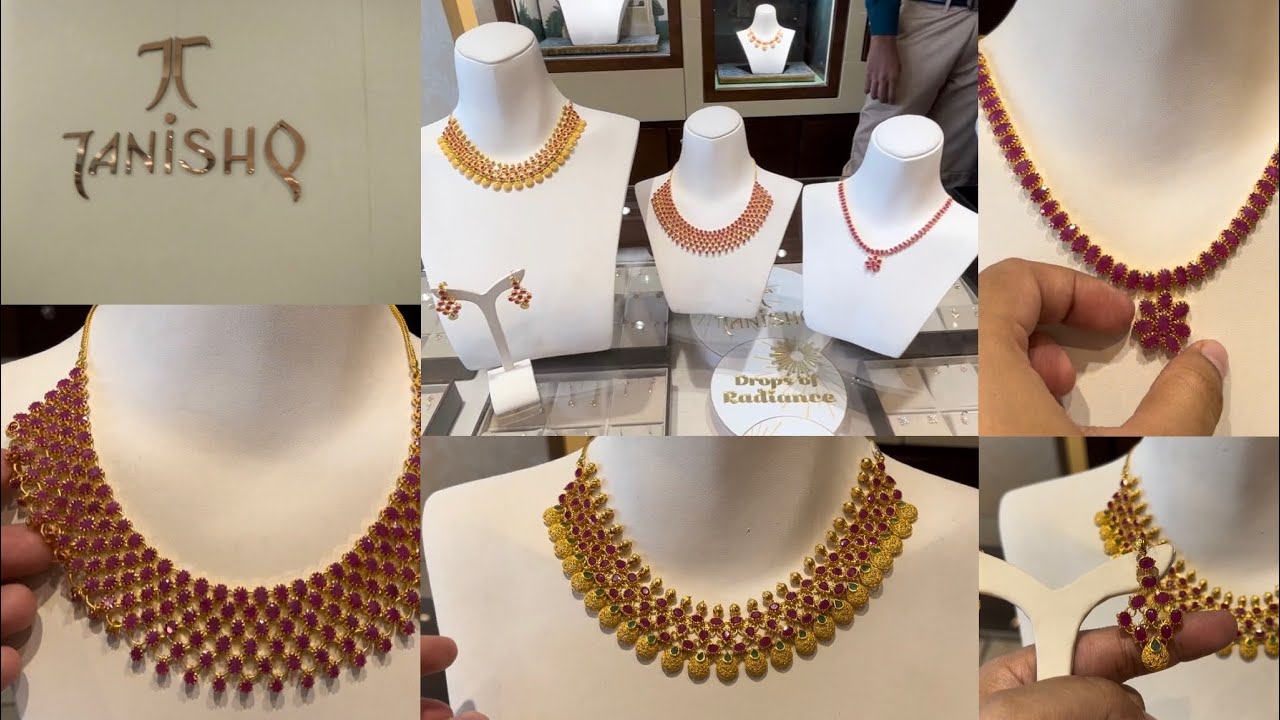 Tanishq latest exclusive gold ruby necklace choker designs with weight and price | Ruby necklace