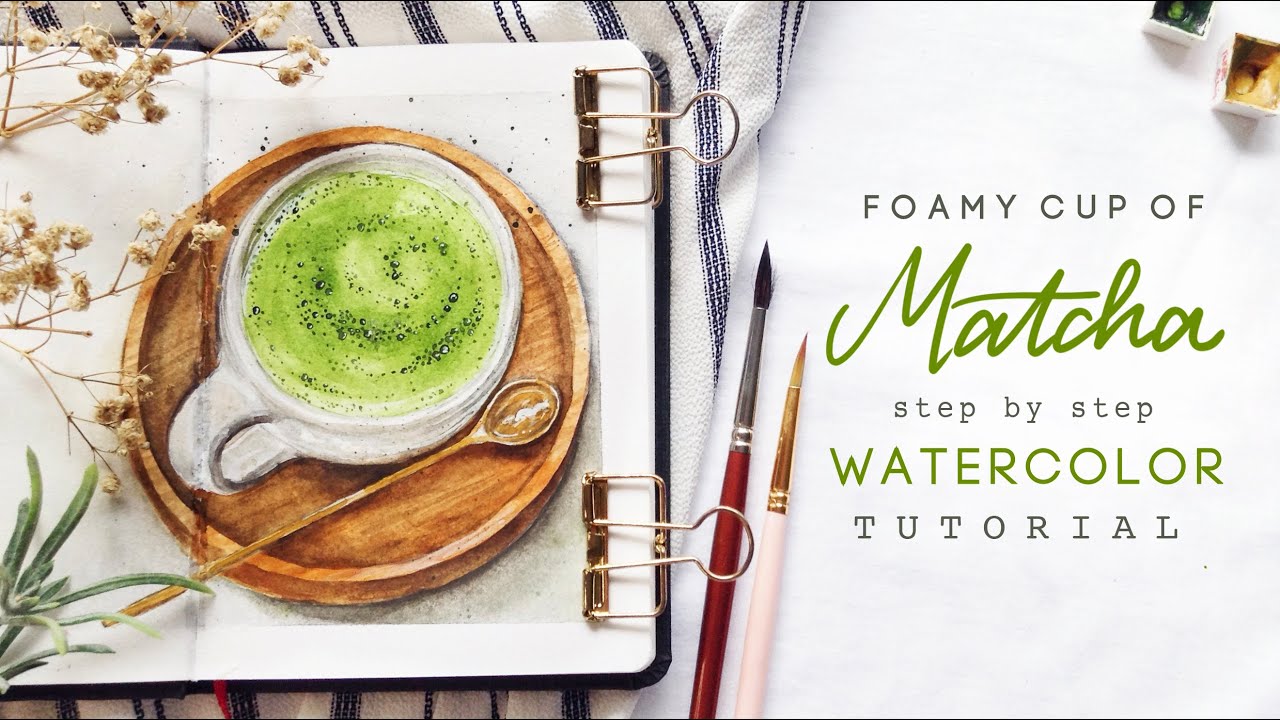 Foamy Cup of Matcha: Watercolor Tutorial
